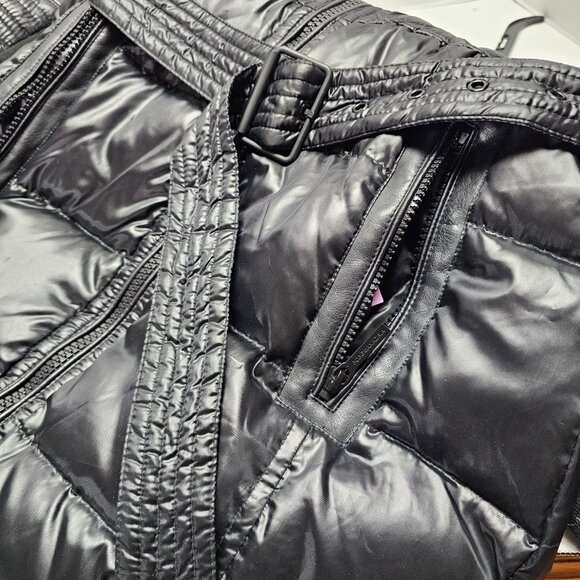 Puffer Quilt Black Womens BCBG Maxazria Womens Jacket Coat Belt Full Zip Long S - Picture 5 of 15